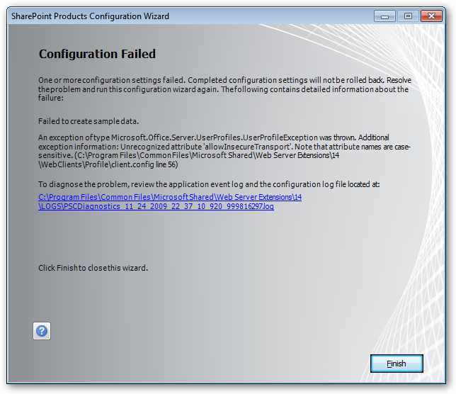 SharePoint Configuration Failed